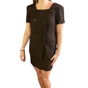 Ann Taylor Petites Sz 4 80s Black Double Breast Button Blazer Skirt Style Dress